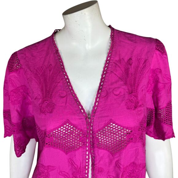 LOGO Lavish by Lori Goldstein Eyelet Lace Cropped Jacket Crushed Berry Small - Picture 5 of 11